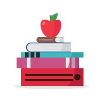 stack of books with red apple vector