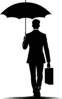 Man Walking with an Umbrella on a rainy day silhouette Illustration isolated on a white background vector