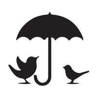 A black and white illustration of two birds under an umbrella vector
