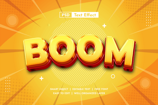 esplosivo boom 3d testo effetto per dinamico e energico disegni psd