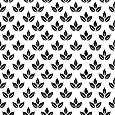 Black leaves silhouette, seamless pattern on white background, simple graphic pictogram illustration, eco friendly organic concept, flat label element for vegan, save energy and self care