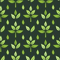 Green leaves icon, seamless pattern on dark background, simple graphic pictogram illustration, eco friendly organic concept clip art, flat label element for logo, packaging, save energy and self care vector