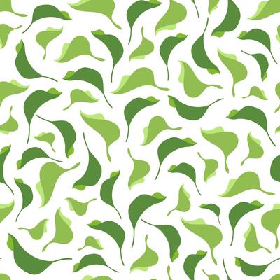 Natural leaves seamless pattern with hand drawn Botanical Green tea, basil, mint, apple or lilac bush foliage, eco abstract leaf texture on white background for fabric design, packaging or print