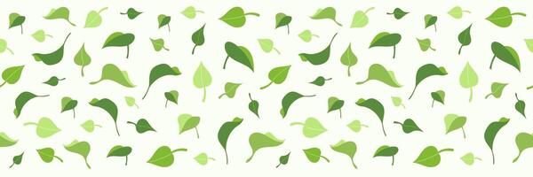 Horizontal banner mockup from Green foliage, Nature ecology seamless pattern background, hand drawn flat leaves of tea, basil, lemon, mint or lilac bush, leaf template with eco abstract texture vector