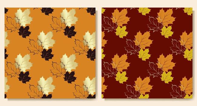 Set of two seamless patterns with autumn maple leaves vector