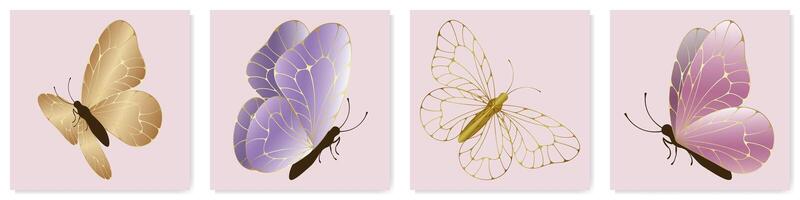 Stylized butterfly illustrations in pastel colors vector