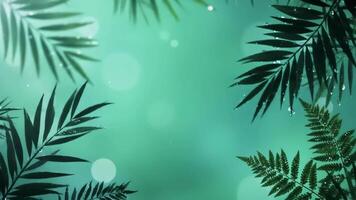 Lush tropical background featuring silhouettes of fern and palm leaves with bokeh effects for a relaxing ambiance video