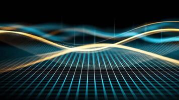 strömmande digital Vinka mönster skapa en dynamisk abstrakt bakgrund med orange och blå ljus strömmar tvärs över en rutnät. video