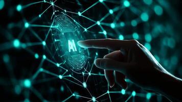 Artificial intelligence concept as a person touches an AI interface with finger for modern technology and innovation video