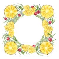 Pineapple and leaf decorative wreath vector