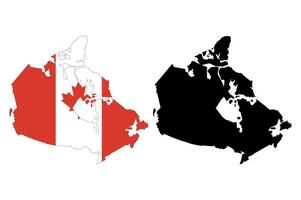 Canada map silhouette and flag outline side by side vector