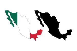 Outline map of mexico in national colors alongside a black silhouette vector