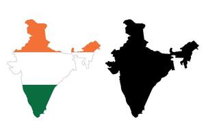 India map outline with national flag colors and black silhouette vector