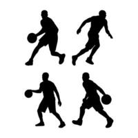 Four silhouettes of basketball players dribbling and moving on a white background vector