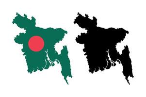 Map outline of bangladesh in green with red circle and black silhouette vector