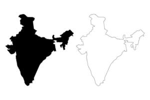 Black silhouette and outline maps of india on a white background vector