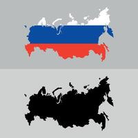 Map of russia overlaid with its national flag and a black silhouette vector