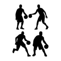 Silhouettes of basketball players dribbling and passing the ball vector