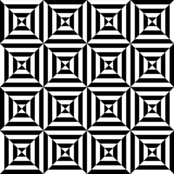 Geometric optical illusion pattern with black and white squares and stripes vector