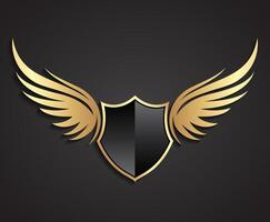 Gold shield with wings design vector