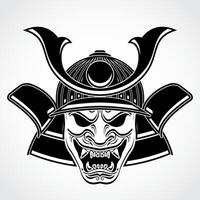 samurai helmet black white logo vector
