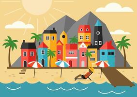 stylized tropical town on the seashore vector
