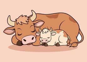 Cartoon cow and calf sleeping together vector