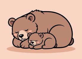 Cartoon bear and cub sleeping together vector
