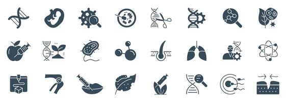 Biotechnology and Life Science Glyph Icon Set - Solid Illustration for genetics, medical research, and bioengineering vector