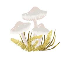 Three whimsical mushrooms with greenery vector