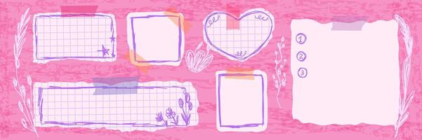 Colorful frames and notes on pink background vector
