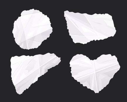 Set of wrinkled and crumpled wite paper in shape of heart and circle vector