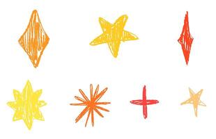 Stars drawing crayon pencil texture on transparent background vector