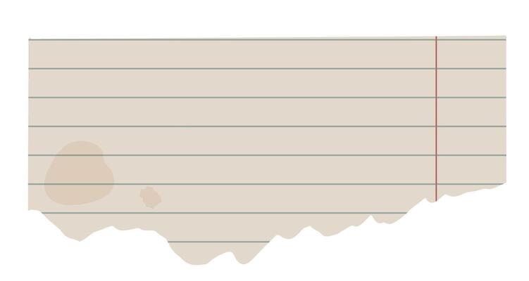 Torn vintage paper from notebook with lines pattern and old dirty stain