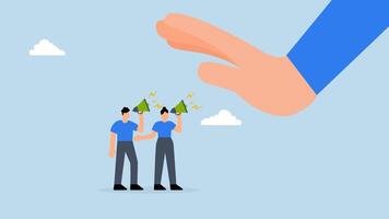 4k animation of employees of company shout big negative hand to managers with megaphone. video