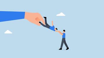4k animation of large company struggles with current employer dragging business candidate out of control. video