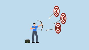 4k animation of businessman aims several arrows at three targets video