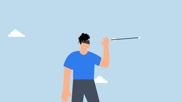 4k animation of confused businessman blindfold throwing dart. video