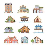 Stylish house illustrations collection with diverse styles vector