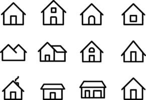 Collection of simple house icons representing diverse architectural styles displayed on a grid background vector