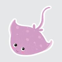 Stingray Cute sea animals in crayon style for stickers, icons, logos, etc. vector