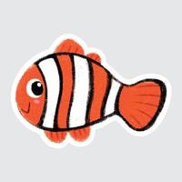 Swordfish Clownfish Cute sea animals in crayon style for stickers, icons, logos, etc. vector