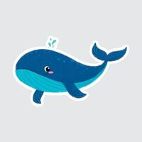 Whale Cute sea animals in crayon style for stickers, icons, logos, etc. vector