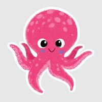 Octopus Cute sea animals in crayon style for stickers, icons, logos, etc. vector