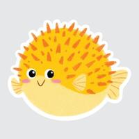 Pufferfish Cute sea animals in crayon style for stickers, icons, logos, etc. vector