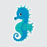 Seahorse Cute sea animals in crayon style for stickers, icons, logos, etc. vector
