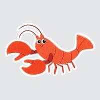 Lobster Cute sea animals in crayon style for stickers, icons, logos, etc. vector