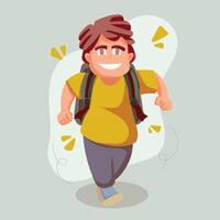 Boy with backpack smiling and walking vector
