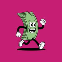 Energetic Cartoon Money Bill Character Running Happily on a Pink Background vector
