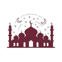 Mosque Silhouette with Crescent Moons and Stars for Islamic Observance vector